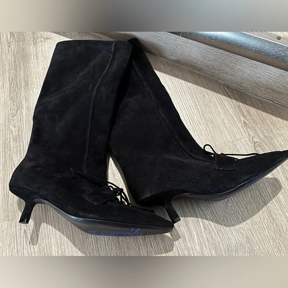 New Burberry Storm Black Suede Knee High Boots Size 36.5 - Picture 4 of 8